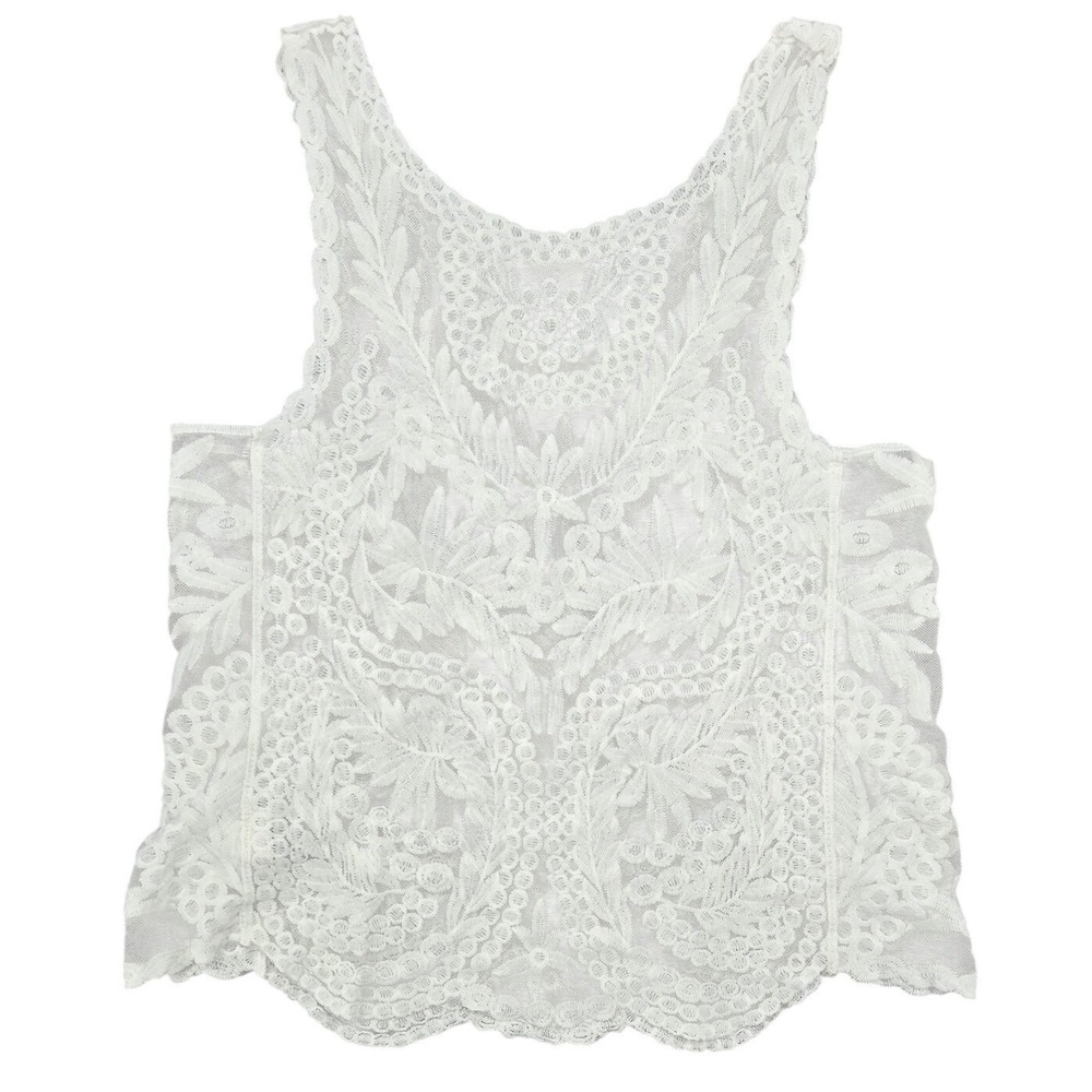 Boho Cottagecore Lace Crop Top Floral Sheer Romantic Coquette Tank LARGE